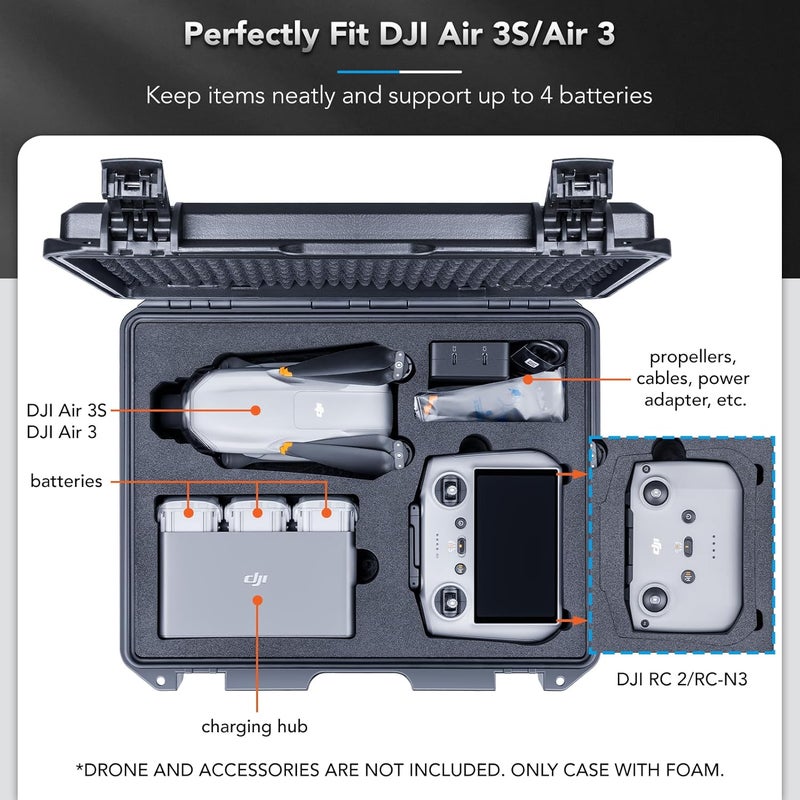 Lykus Titan MA310 Waterproof Hard Case for DJI Air 3S/Air 3 and DJI RC 2/RC-N2, Support Lanyard [CASE ONLY] - Image 2